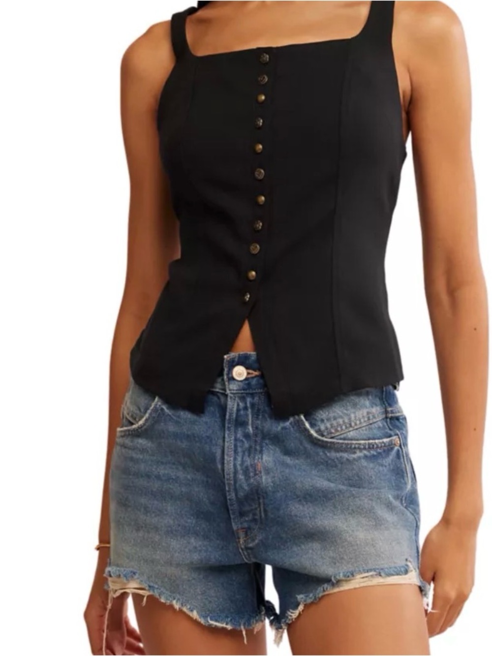Free People A Moment In Time Vest Top Lace Up Back Boho Size Med Women's EUC
